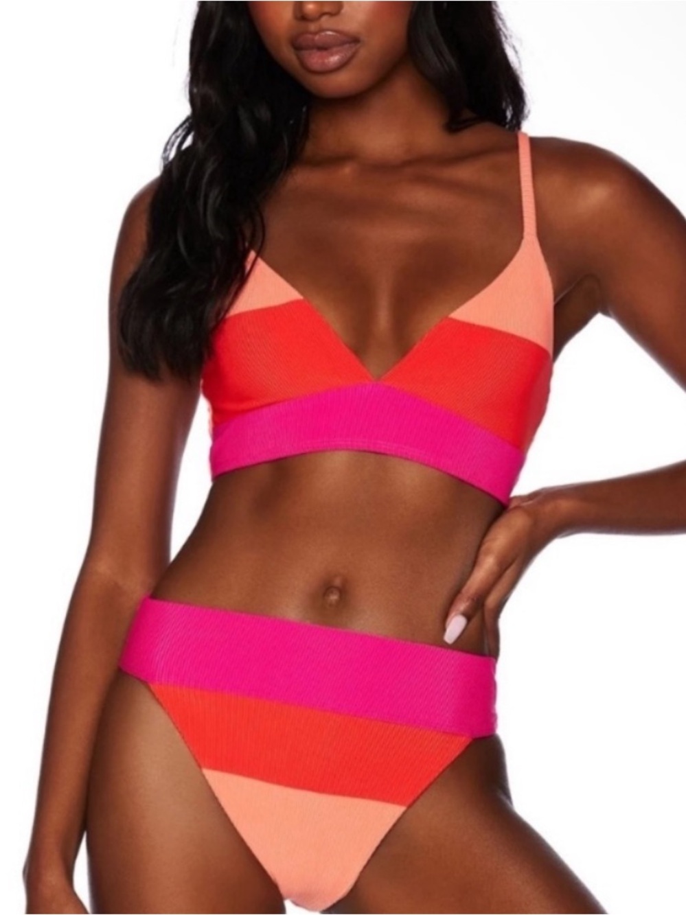 New! Beach Riot Pink and Orange High-Cut Bikini Maco Riza Bottom 39104